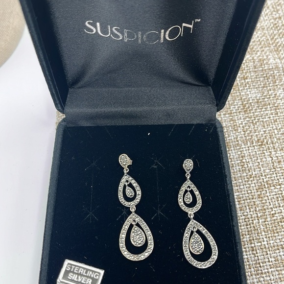 Suspicion Marcasite 🖤 Sterling Silver Teardrop Stud Earrings 🌟 - Picture 13 of 13